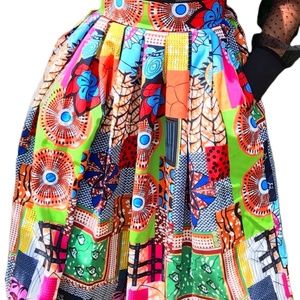 Colorful Floral Print Skirt African Print